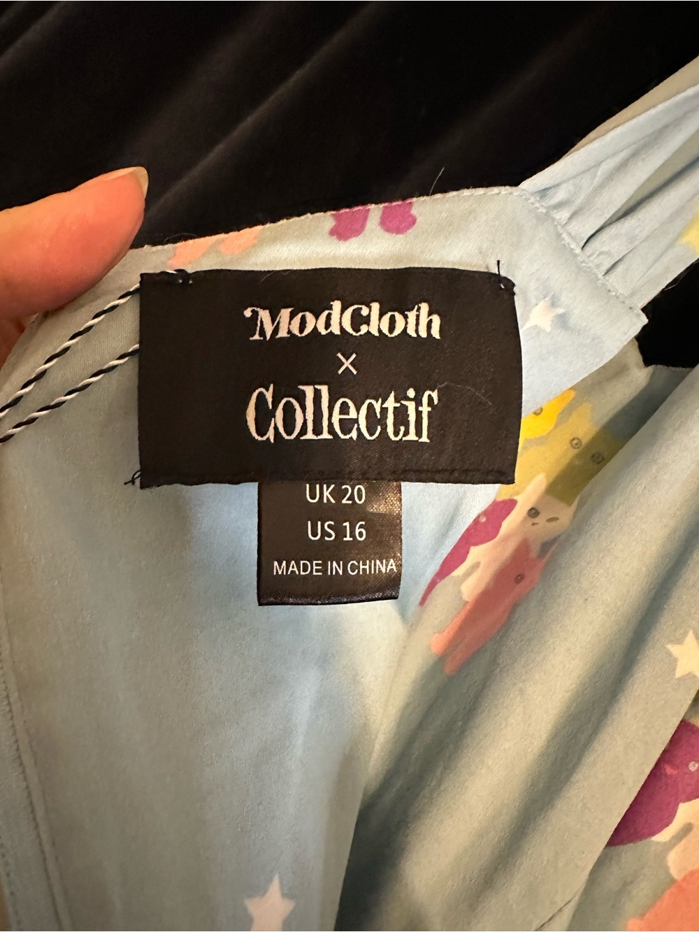 ModCloth and Collectif Light Blue Cotton Dress with Colorful cat Print - Picture 3 of 4